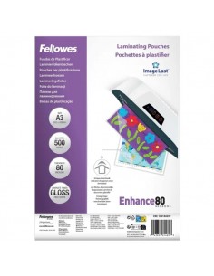 Fellowes Imagelast Pack de 500 Fundas para Plastificar - Formato A3 - Efecto Brillo - 80 micras - Flechas Indicadoras de