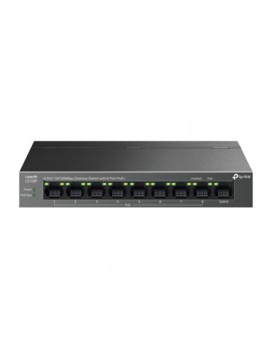 TP-Link LS109P LiteWave Switch con 9 Puertos RJ45 100Mbps - No Administrado - 8xPoE-- Plug and Play - Recuperacion