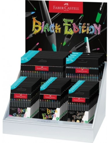 Faber-Castell Black Edition Expositor con 44 Estuches Surtidos de Lapices de Colores - Mina Supersuave - Madera Negra -