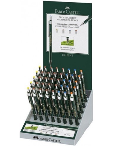 Faber-Castell TK-Fine 9713 Expositor con 40 Portaminas de Diferentes Graduaciones - Mina HB - Goma de Borrar Integrada