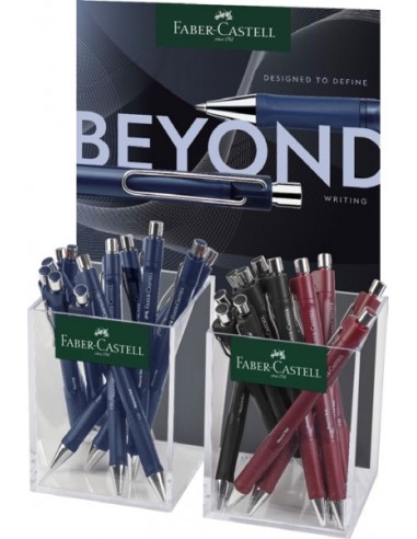 Faber-Castell Beyond Ball Expositor con 24 Boligrafos Retractiles - Punta 1mm - Trazo de 0.5mm - Grip de Agarre - Colores
