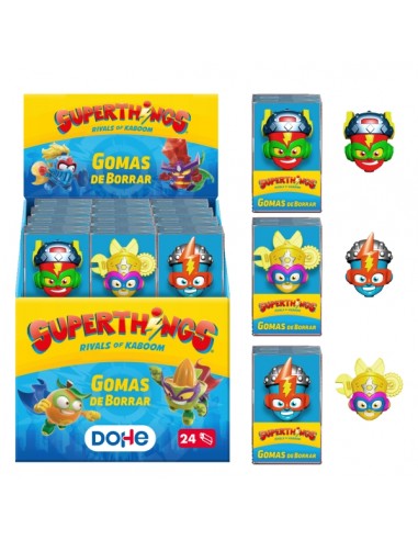 Dohe Superthings Expositor con 24 Gomas de Borrar - Fabricadas en PVC - Resistente - Formas Surtidas