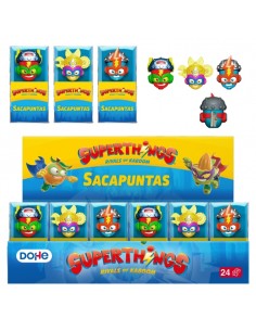 Dohe Superthings Expositor con 24 Sacapuntas - PVC - Cuchilla de Acero - Formas Surtidas