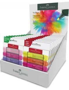 Faber-Castell Textliner 46 Expositor con 11 Packs de 4 Marcadores Neon y 11 Packs de 4 Marcadores Pastel - Punta Biselada -