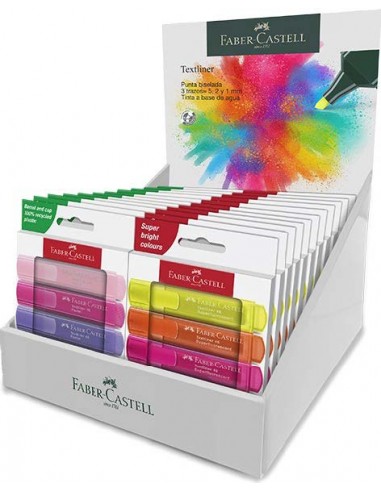 Faber-Castell Textliner 46 Expositor con 11 Packs de 4 Marcadores Neon y 11 Packs de 4 Marcadores Pastel - Punta Biselada -