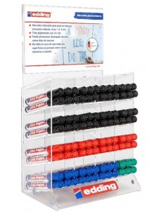 Edding 660 Expositor con 96 Rotuladores para Pizarra Blanca - Punta Redonda - Trazo entre 1.5 y 3mm - Recargable - Secado