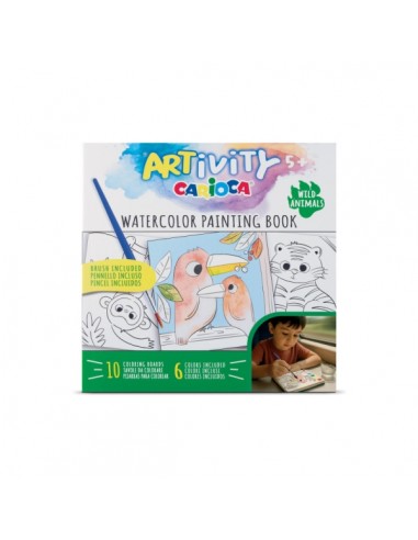 Carioca Artivity Acuarelas Wild Animals Libro para Colorear con Acuarelas - Cada Pagina contiene una Paleta con 6 Colores de
