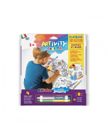 Carioca Artivity Rotuladores Libro con 40 Pegatinas para Colorear-4 Rotuladores Bicolor - 8 Escenarios para Colorear