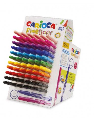 Carioca Fineliner Expositor con 66 Rotuladores - Punta Blanca de Acetal 0.5mm - Colores Surtidos