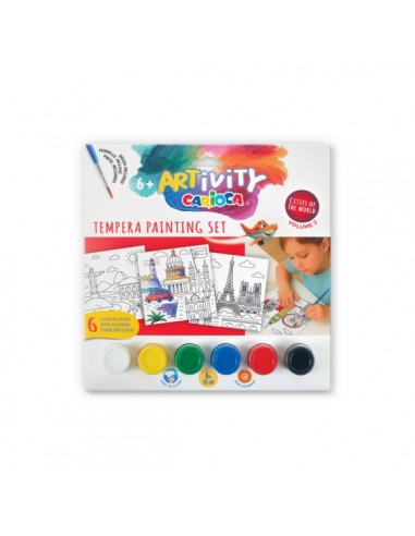 Carioca Artivity Cities of the World Vol. 2 Pack con 6 Laminas para Pintar-6 Botes de Tempera-Pincel