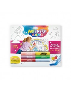 Carioca Artivity Fairy Tale Poster Maxi para Colorear - TamaÃ±o 90x60cm - Incluye 6 Temperas Solidas Temperello