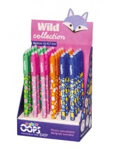 Carioca Wild Collection Oops Expositor con 30 Boligrafos Borrables - Punta 0.7mm - Divertidos DiseÃ±os de Animales