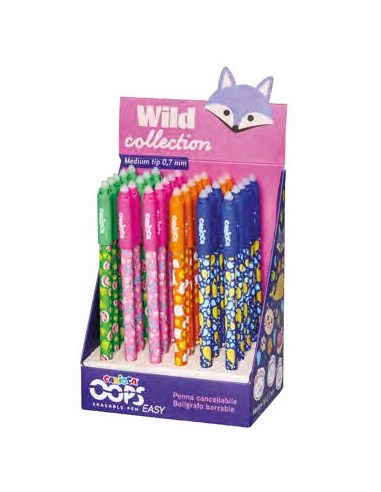 Carioca Wild Collection Oops Expositor con 30 Boligrafos Borrables - Punta 0.7mm - Divertidos DiseÃ±os de Animales