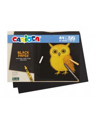 Carioca Black Pack con 20 Hojas A4 de Color Negro - Papel de 150gr - Recomendado para Tizas-Ceras-Rotuladores Brillantes