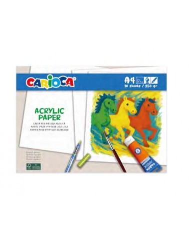 Carioca Acrylic Pack con 10 Hojas A4 para Rotuladores y Pintura Acrilica - Papel de 350gr - No Deja que los Colores Traspasen