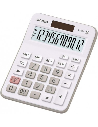 Casio MX-12B Calculadora de Escritorio PequeÃ±a - Pantalla LCD de 12 Digitos - Solar y Pilas - Color Blanco