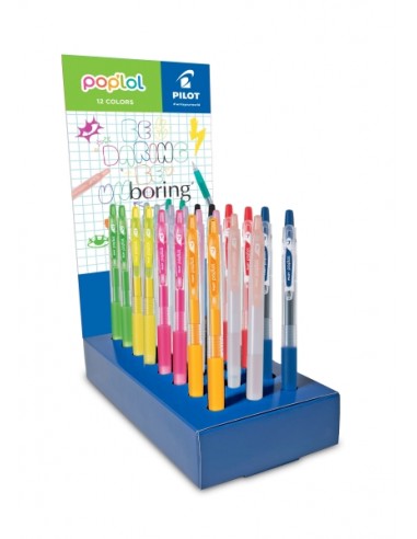 Pilot Pop Lol Expositor de 24 Boligrafos de Tinta Gel Retractiles - Punta 0.7mm - Trazo 0.32mm - Grip de Agarre - Colores