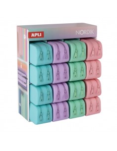 Apli Nordik Expositor de 16 Estuches de Silicona Rectangulares Dobles - Doble Compartimento - Medidas 75x185x63mm - Colores