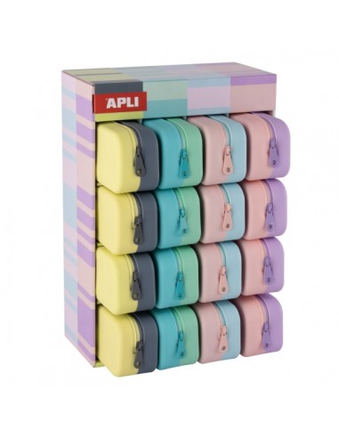 Apli Nordik Bicolor Expositor de 16 Estuches de Silicona Rectangulares Bicolor - Cremallera Repelente al Agua - Medidas