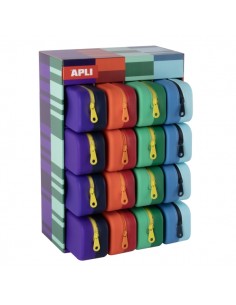 Apli Bright Bicolor Expositor de 16 Estuches de Silicona Rectangulares Bicolor - Cremallera Repelente al Agua - Medidas