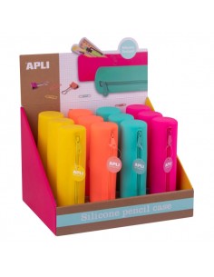 Apli Fluor Expositor de 12 Estuches de Silicona Redondos - Resistentes al Agua - Medidas 21 5xÃ 5cm - Colores Surtidos