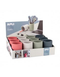 Apli Up North Expositor de 12 Portalapices Silicona Redondos - Resistentes al Agua - Colores Surtidos