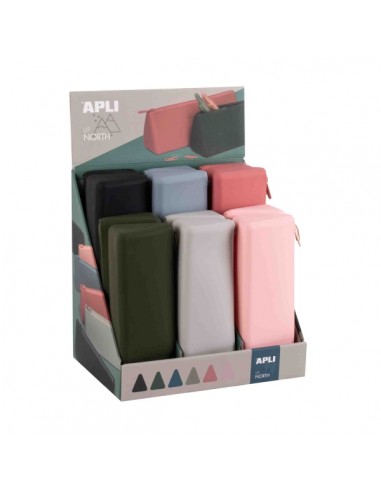 Apli Up North Expositor de 12 Estuches de Silicona Triangulares - Resistentes al Agua - Medidas 80x220x60mm - Colores Surtidos