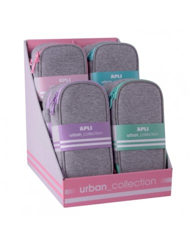 Apli Urban Collection Expositor de 8 Estuches de Neopreno Planos Rectangulares - Bolsillo Interior con Cremallera - Medidas