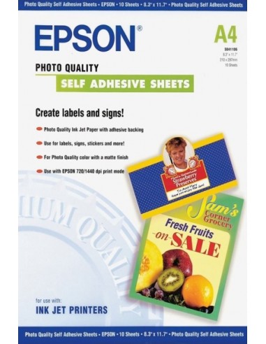 Epson Photo Quality Self Adhesive Pack de 10 Hojas Autoadhesivas - A4 - Gramaje de 167g m2 - Calidad Fotografica - Mate -