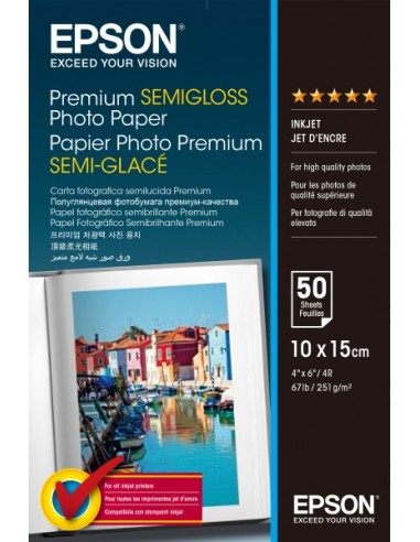 Epson Premium Semiglossy Photo Pack de 50 Hojas de Papel Fotografico - 10x15cm - Gramaje de 251g m2 - Acabado Semibrillante -