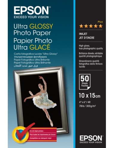 Epson Ultra Glossy Photo Pack de 50 Hojas de Papel Fotografico - 10x15cm - Gramaje de 300g m2 - Acabado Brillante -