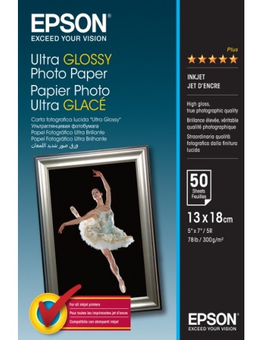 Epson Ultra Glossy Photo Pack de 50 Hojas de Papel Fotografico - 13x18cm - Gramaje de 300g m2 - Acabado Brillante -