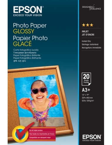 Epson Photo Glossy Pack de 20 Hojas de Papel Fotografico - A3-- Gramaje de 200g m2 - Acabado Brillante - Compatible con