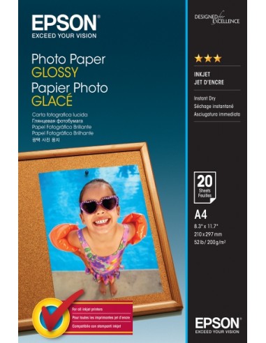Epson Photo Glossy Pack de 20 Hojas de Papel Fotografico - A4 - Gramaje de 200g m2 - Acabado Brillante - Compatible con