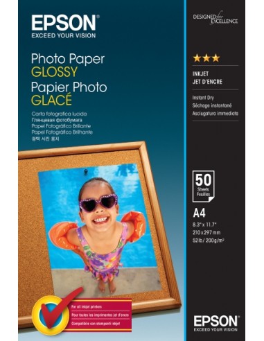 Epson Photo Glossy Pack de 50 Hojas de Papel Fotografico - A4 - Gramaje de 200g m2 - Acabado Brillante - Compatible con