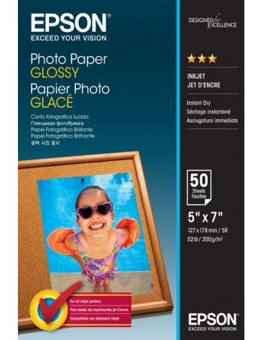 Epson Photo Glossy Pack de 50 Hojas de Papel Fotografico - 13x18cm - Gramaje de 200g m2 - Acabado Brillante - Compatible con