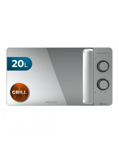 Cecotec Proclean 3160 Mirror Microondas - 700W - Capacidad 20L - Grill de 800W - Tecnologia 3DWave - Modo Descongelar - 6