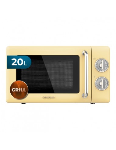 Cecotec Proclean 3110 Retro Yellow Microondas con Grill - 700W - Capacidad 20L - 6 Niveles - Estilo Vintage - Avisador