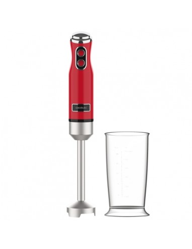 Cecotec Power RetroRed 1200Max Batidora de Mano - 1200W - Vaso de 0.5L - Campana Antisalpicadura - 4 Hojas Recubiertas de