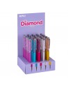 Apli Diamond Expositor con 25 Boligrafos Metalicos Retractiles - Mecanismo de Giro - Punta de 1mm - Tinta Color Azul -