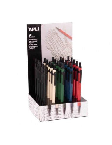 Apli Expositor con 25 Portaminas 0.7mm - Forma Hexagonal - Cuerpo de Metal - Colores Surtidos