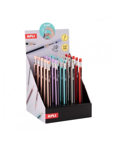 Apli Expositor con 25 Portaminas 2.0mm - Con Sacapuntas - Colores Surtidos