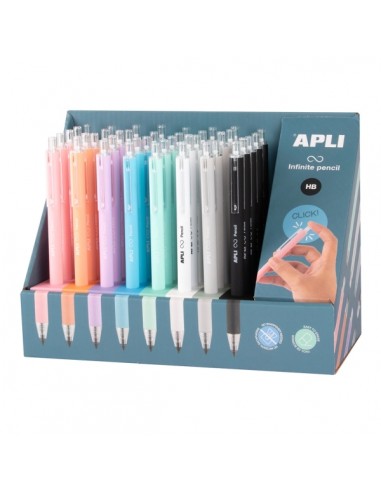 Apli Infinite Pencil Expositor con 40 Lapices Infinitos Retractiles HB - Colores Surtidos