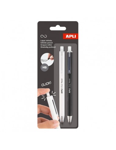 Apli Infinite Pencil Pack con 2 Lapices Infinitos Retractiles HB - Colores Blanco y Negro