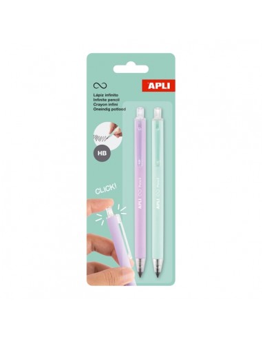 Apli Infinite Pencil Pack con 2 Lapices Infinitos Retractiles HB - Colores Lila y Verde