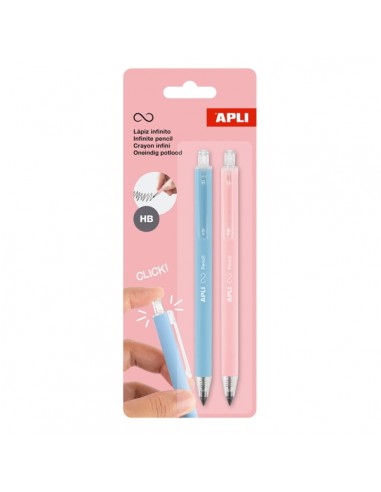 Apli Infinite Pencil Pack con 2 Lapices Infinitos Retractiles HB - Colores Rosa y Azul