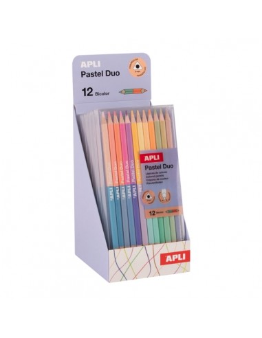 Apli Pastel Duo Expositor con 6 Packs de 12 Lapices de Colores de Doble Punta - Forma Triangular - Colores Pastel Surtidos