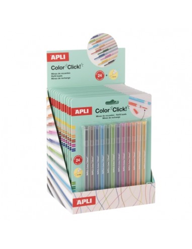 Apli Color Clik Expositor con 12 Packs de 24 Minas cada Uno - Para Portaminas Color Click - Colores Surtidos