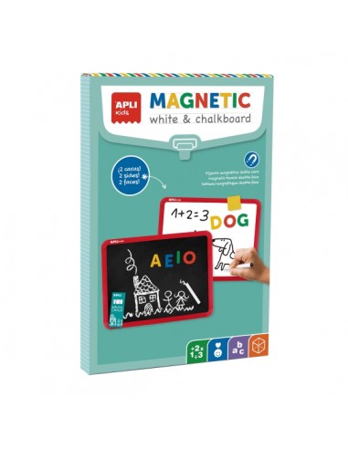 Apli Pizarra Magnetica Doble Cara - Una Cara Para Tiza y otra para Rotuladores - Incluye Rotulador-Caja de Tizas y Borrador
