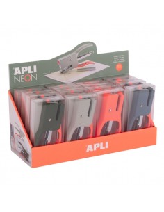 Apli Neon Expositor con 16 Grapadoras de Tenaza con 50 Grapas NÂ 10 cada Una - Capacidad de Grapado 12 Hojas - DiseÃ±o